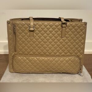2-in-1 Quilted Tan Tote with Lunch Bag Compartment